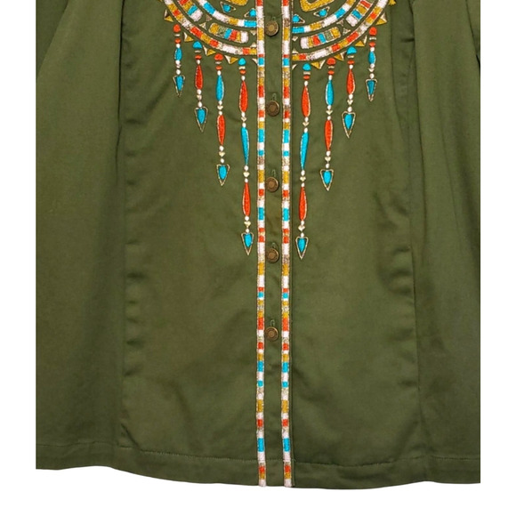 Bob Mackie Wearable Art Green Embroidered Santa Fe Shirt Jacket Shacket Size XL - Picture 3 of 11